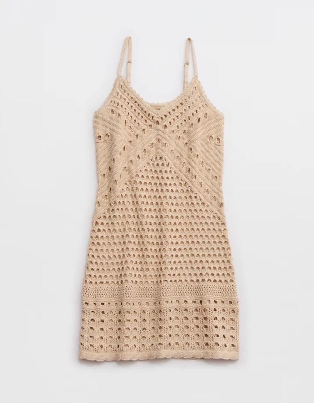 Aerie Crochet Coverup Mini Dress Small Sandalwood Boho Beach Resort Cotton NWT